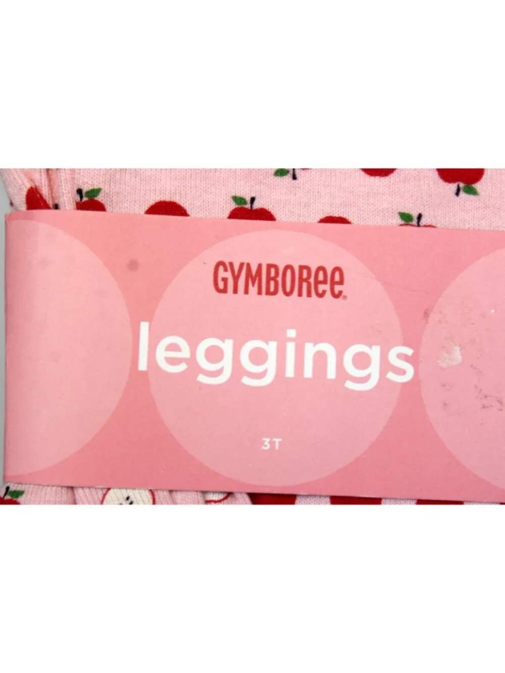 2008 Gymboree Prep School Leggings Sz 3T Apple Print Pink Lettuce Edging